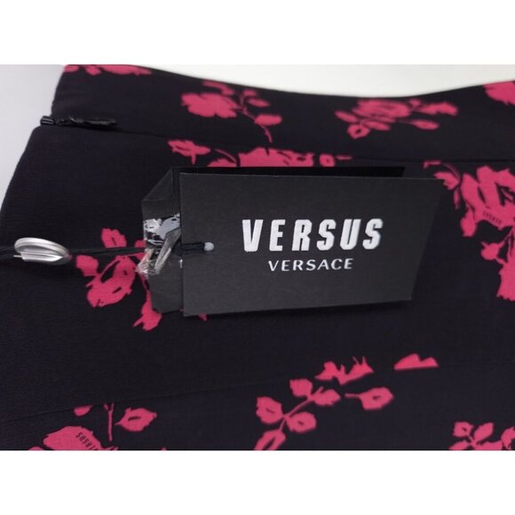 Versus Versace Strapless Floral-print Silk-crepe Mini Dress 46 US 10 Black Pink - Picture 10 of 15